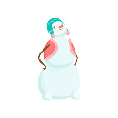 Funny funny snowman with a nose in the form of a carrot. Symbol of the year of the year.