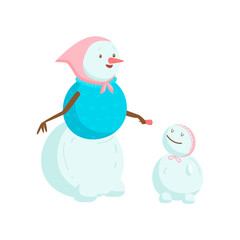 Funny funny snowman with a nose in the form of a carrot. Symbol of the year of the year.