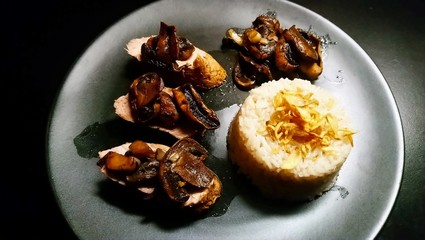 Fait maison - Filet mignon de porc, champignons et riz