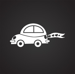 Just married car on black background icon