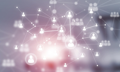 Concept of networking and connection against modern office blurred background