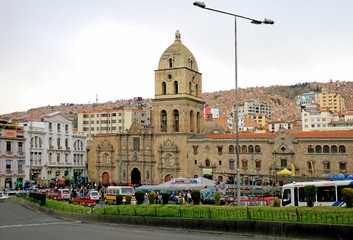 Plaza San Francisco Square with Its Famous Landmark San Francisco Church, La Paz Downtown, Bolivia,...