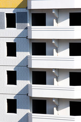Unpopulated multi-storey residential building of brick