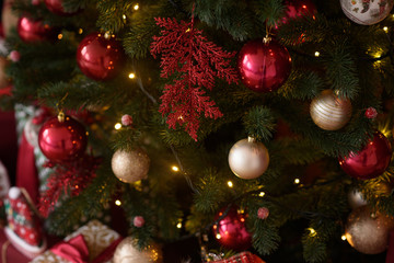 Christmas interior with gift boxes and Christmas fires. It can be used as a background