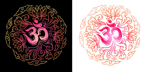 Ohm lettering composition set in pink and orange  colors