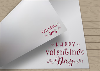 Hand Drawn Lettering Happy Valentines Day written on a Bent A4 Paper Temlate. Vector Illustration Quote. Handwritten Inscription Phrase for Design, Sale, Banner, Badge, Emblem, Logo.
