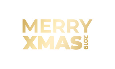Merry Xmas 2019 typography. Christmas gold text label.