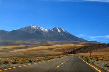 Road to Atacama Desert, the High Plateau Desert in Northern Chile, South America 