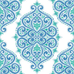Beautiful blue and green floral seamless pattern. Vintage vector, paisley elements. Traditional,Turkish, Indian motifs. Great for fabric and textile, wallpaper, packaging or any desired idea.