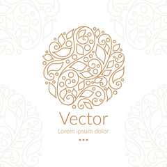 Leaf emblem. Elegant, classic elements. Can be used for jewelry, beauty and fashion industry. Great for logo, monogram, invitation, flyer, menu, brochure, background, or any desired idea.