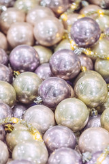 Décoration de Noel, boules teintes pastels rose mauve doré