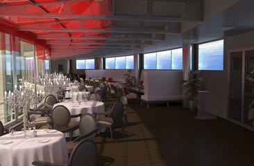 restaurant, interior visualization, 3D illustration
