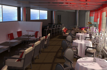 restaurant, interior visualization, 3D illustration
