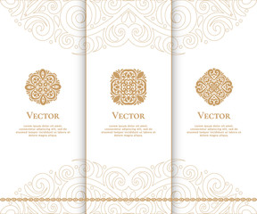 Set of vector emblem. Elegant, classic elements. Can be used for jewelry, beauty and fashion industry. Great for logo, monogram, invitation, flyer, menu, brochure, background, or any desired idea.
