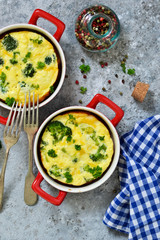 Homemade casserole with broccoli and cheese.