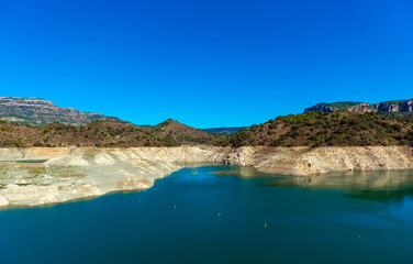 Fototapeta na wymiar Reservoir Pantano De Siurana, Tarragona, Spain. Copy space for text.
