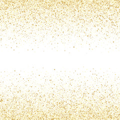 Gold sparkles glitter dust metallic confetti vector frame border background.