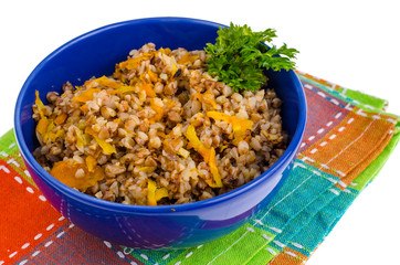 Lean vegetarian food, buckwheat porridge with vegetables