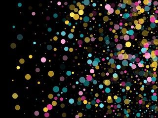 Naklejka premium Memphis round confetti festive background in cyan blue, pink and yellow. Childish pattern vector.