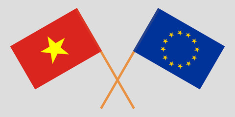 Vietnam and EU. The Vietnamese and European Union flags. Official colors. Correct proportion. Vector