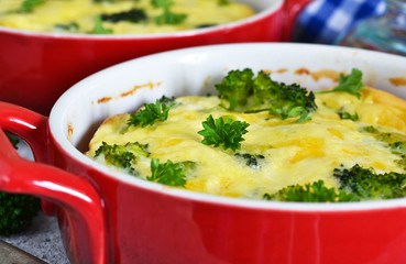 Homemade casserole with broccoli and cheese.