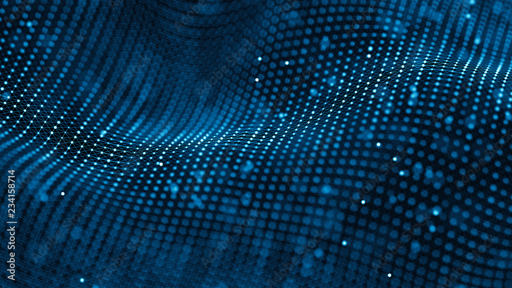 Aufkleber Data technology background. Abstract background. Connecting dots and lines on dark background. 3D rendering. 4k.