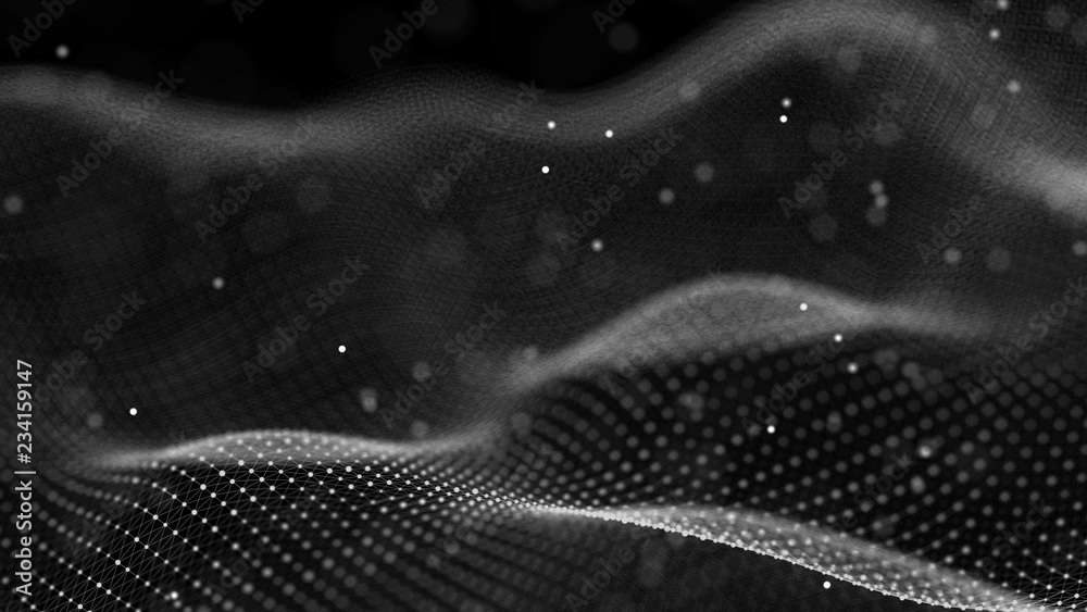 Aufkleber Data technology background. Abstract background. Connecting dots and lines on dark background. 3D rendering. 4k.