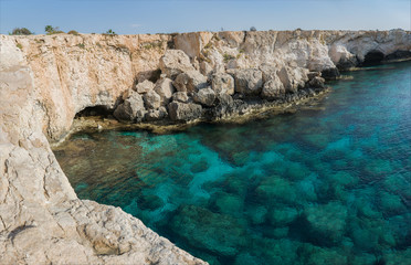View of the cliffs and seashore from the Bridge of Lovers near Ayia Napa, Cyprus