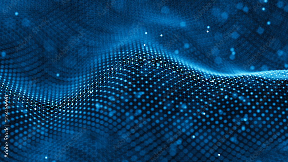 Aufkleber Data technology background. Abstract background. Connecting dots and lines on dark background. 3D rendering. 4k.