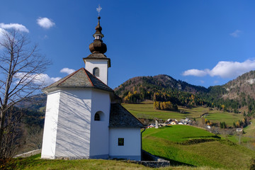 Fototapeta na wymiar Spodnje Danje village in autumn in Slovenia