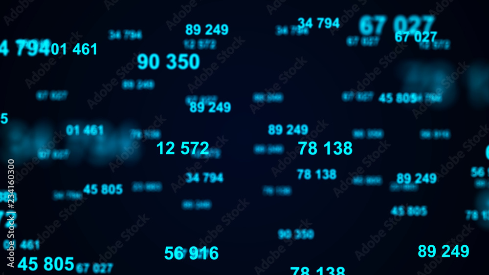 Poster Digital blue background. Information code. Binary computer code. 3d rendering