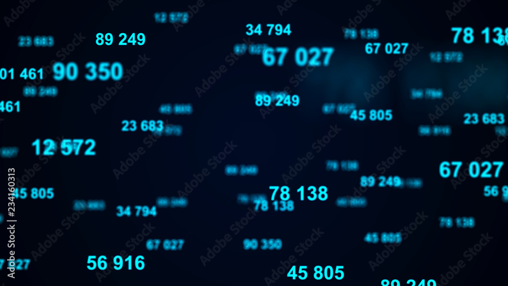 Fototapete Digital blue background. Information code. Binary computer code. 3d rendering