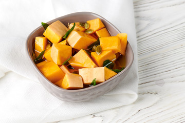 pumpkin salad on white background, healthy