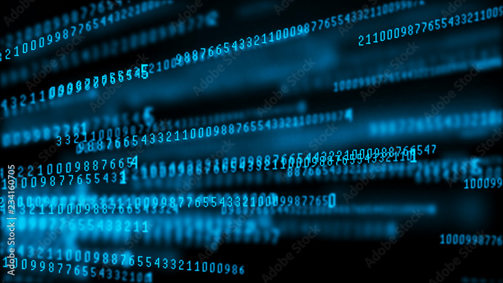 Aufkleber Digital background matrix. Data packets. Binary computer code. Hacker concept. 3d rendering