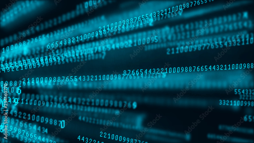 Fototapete Digital background matrix. Data packets. Binary computer code. Hacker concept. 3d rendering