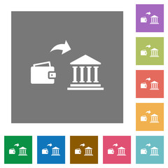 Money deposit to bank square flat icons
