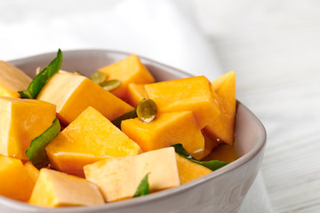 pumpkin salad on white background, healthy
