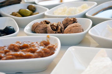 Traditional Mediterranean breakfast with rich variety