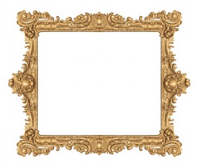 Golden frame for paintings, mirrors or photo isolated on white background