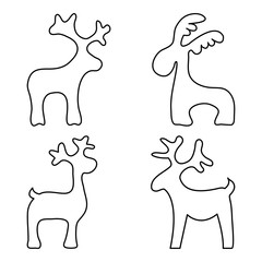 Set of Christmas reindeer, outline design. Coloring page for children. Vector illustration