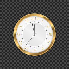 Obraz na płótnie Canvas 2019 clock. Round retro clock with Roman numbers. Couple minutes untill New Year 2019.