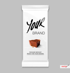 Chocolate bar isolated on gray background. Vector illustration ready for your design. Can be used for food package. EPS10.