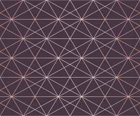 Rose gold pattern. Vector geometric lines seamless texture. Abstract grid, net