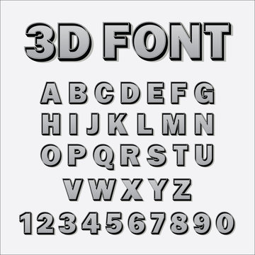 Vector 3D font with shadow. Typography. Alphabet and numbers.