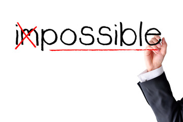 Make it possible concept, with woman handwriting on white background