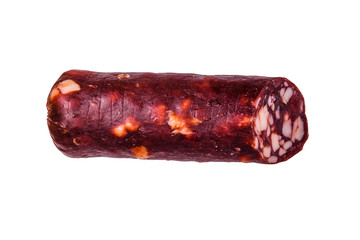 Smoked salami sausage isolated on a white background