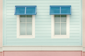 Windows and blue wall