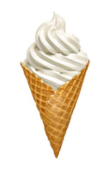 Whipped vanilla soft ice cream or frozen yogurt isolated on white background