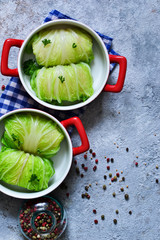 Savoy cabbage rolls with meat and rice. Vegan cabbage rolls.