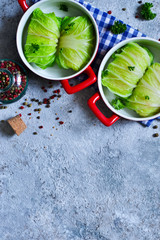 Savoy cabbage rolls with meat and rice. Vegan cabbage rolls.